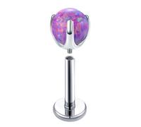 Hoisy 16 Gauge Tragus Earring Stud G23 Titanium 1.2x8x3mm, Round with Opal, Silver Purple Opal Nose Rings Men
