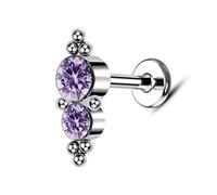 Hoisy 18 Gauge Small Nose Ring for Women Stud Titanium 1.0x6mm, Round with Cubic Zirconia, Mens Nose Ring Silver Purple