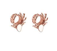 Hoisy 2 Pcs Body Piercing Jewelry, 1/2 inch(12mm) Stainless Steel Tunnels, Deer Antler with Water Drop Ear Gauges and Tunnels Rose Gold White