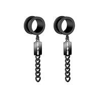 Hoisy 2 Pieces Body Piercing Jewelry, Stainless Steel Gauges for Ears 11/16 inch(18mm), Round with Chain and Geometric Tunnel Gauges for Ears Black