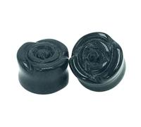 Hoisy 2 Pieces Body Piercing Jewelry, Stone Flesh Tunnel 1/2 inch(12mm), Black Agate Rose Pattern Ear Tunnels and Plugs Kit Black