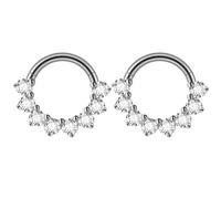 Hoisy 2Pcs 16g G23 Titanium Hoop Nose Ring 1.2x8mm, Hoop with Cubic Zirconia, Nose Ring Septum Silver