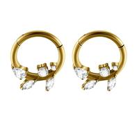 Hoisy 2Pcs 16g G23 Titanium Tragus Piercing Earring Hoops for Women 1.2x8mm, Hoop and Branch with Cubic Zirconia, Nose Ring for Men Gold