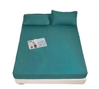 Hoisy 3 Pc Fitted Bed Sheets Queen Size Polyester Cotton Set with Elastic, Solid Color with Stripes, 59 x 78 IN + 2 Pillowcases, Dark Green