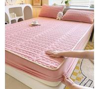 Hoisy 3 Pc Fitted Bedsheet Set Queen Size Milk Velvet with Elastic, Solid Color with Flower Pattern, 59 x 78 IN + 2 Pillowcases, Pink