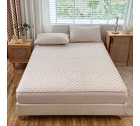 Hoisy 3 Pc Fitted Sheet Set for Twin Size Cotton Bed with Elastic, Solid Color with Rhombus Pattern, 35 x 78 IN + 2 Pillowcases, Khaki
