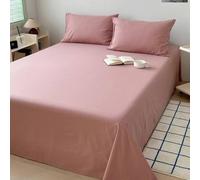 Hoisy 3 Pc Flat Bed Sheets Full/Queen Size Cotton Set, Solid Color, 62 x 90 IN + 2 Pillowcases, Rose Brown