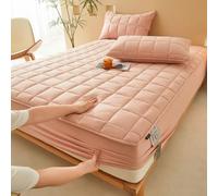 Hoisy 3 Pieces Cotton Fitted Sheets Twin Size Set with Elastic, Solid Color Pattern, 35 x 78 IN x 9.8 IN + 2 Pillowcases, Pink