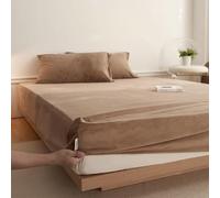 Hoisy 3 Pieces Fitted King Size Velvet Sheet Set with Elastic, Solid Color Pattern, 70 x 78 IN x 15.7 IN + 2 Pillowcases, Khaki