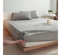 Hoisy 3 Pieces Fitted Sheet Set for Twin Velvet with Elastic, Solid Color Pattern, 35 x 78 IN x 5.9 IN + 2 Pillowcases, Light Gray