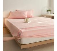 Hoisy 3 Pieces Fitted Sheets Twin Velvet Set with Elastic, Solid Color Pattern, 35 x 78 IN x 5.9 IN + 2 Pillowcases, Light Pink