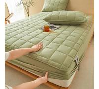 Hoisy 3 Pieces Twin Fitted Sheet Set Soft Cotton with Elastic, Solid Color Pattern, 35 x 78 IN x 9.8 IN + 2 Pillowcases, Green