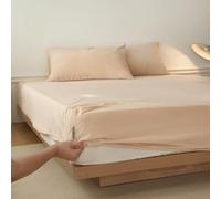Hoisy 3 Pieces Twin Velvet Fitted Sheets Set with Elastic, Solid Color Pattern, 35 x 78 IN x 5.9 IN + 2 Pillowcases, Beige Khaki