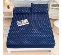 Hoisy 3Pc California King Cotton Bed Sheet Set Fitted with Elastic, Plaid Pattern, 70 x 86 IN + 2 Pillowcases, Navy Blue