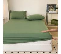 Hoisy 3Pc Fitted Cotton Sheet Set Queen with Elastic, Solid Color, 59 x 78 IN + 2 Pillowcases, Dark Green
