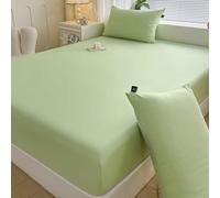 Hoisy 3Pc Fitted Queen Cotton Sheets Set with Elastic, Solid Color, 59 x 78 IN + 2 Pillowcases, Dark Green