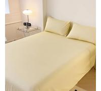 Hoisy 3Pc Flat Full/Queen Cotton Sheets Set, Solid Color, 62 x 90 IN + 2 Pillowcases, Beige Yellow