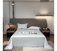 Hoisy 3Pc Flat Sheets Queen Lyocell Fibers Sets, Solid Color, 96 x 96 IN + 2 Pillowcases, Light Sea Blue