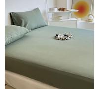 Hoisy 3Pc Queen Fitted Bed Sheets Set Polyester with Elastic, Solid Color, 59 x 78 IN + 2 Pillowcases, Dark Green