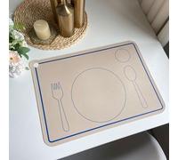 Hoisy 4 PC Dining Room Placemat Rectangle Set, 11.82 x 16.34 Inches Leather Light Khaki Dining Table Place Mats Modern, Rectangle with Spoon and Fork Pattern