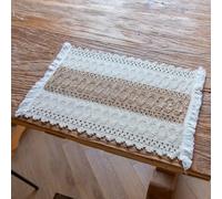 Hoisy 4 PC Dining Table Rectangle Placemat Set, 11.82 x 19.69 Inches Cotton Linen Beige Brown Placemat Kitchen Table, Rectangle with Rhombus Woven and Tassels