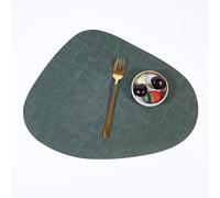 Hoisy 4 PCS Geometric Placemats for Dinner Table, 13.39 x 16.74 Inches PU Leather Dark Green Placemats for Dining Table, Solid Color with Geometric