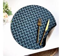 Hoisy 4 PCS Round Placemats for Dinner Table, 14.97 Inches Polyester Dark Green Table Mats, Round with Geometric