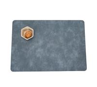 Hoisy 4PC Dining Table Placemat Rectangle Set, 11.82 x 16.93 Inches PU Leather Grey Blue Table Mats, Solid Color with Rectangle