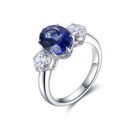 Hoisy 925 Silver Ring Women Rings 3 Stone with 3.56 Ct Laboratory Sapphire Blue Wedding Ring Woman, 53 (16.9), Created Sapphire, Created Sapphire