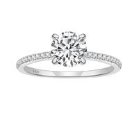 Hoisy 925 Sterling Silver Ring for Women's Engraved, 4 Claws Solitaire Round with Cubic Zirconia Wedding Band Women Silver, Size O 1/2