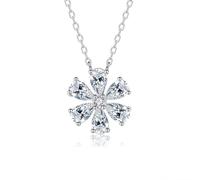 Hoisy 950 Platinum Pendant Necklace Women, Flower with Created Ruby and Moissanite, Pendant Necklace for Women Silver Rose Red