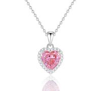 Hoisy 9K White Gold Pendant Necklaces for Women, Heart Shaped with Created Ruby and Moissanite, Womens Necklace Silver Red