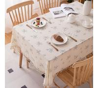 Hoisy Beige Cotton Rectangle Tablecloth 55 W x 118 L, Flower Embroidery with Tassels Table Cloth Modern for Outdoor