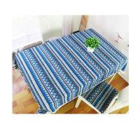 Hoisy Blue Cotton Linen Square Tablecloth 59 W x 59 L, Geometric Pattern with Lace Decorative Table Cloths for Living Room