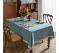 Hoisy Blue Polyester Square Tablecloth 59 W x 59 L, Solid Color with Tassels Elegant Table Cloths for Living Room