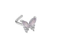 Hoisy Cartilage Earring Stud Stainless Steel 20g 0.8x7mm, Butterfly with Cubic Zirconia, Silver Light Purple Nose Ring Women