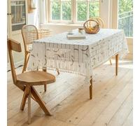 Hoisy Coffee Polyester Square Tablecloth 55 W x 55 L, Geometric Pattern with Tassels Modern Tablecloth for Outdoor