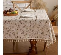 Hoisy Coffee Table Cloths Rectangle Beige Polyester Cotton 55.2 x 120.1inch | Tablecloth Dandelions Flowers and Butterflies Pattern with Tassels,Breathable,Durable,Wrinkle-Resistant,Easy Care