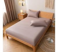 Hoisy Cotton Fitted Sheet Twin XL with Elastic, Solid Color, 47 x 78 IN, Light Coffee