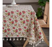 Hoisy Cotton Table Cloth Outdoor Retro Washable Table Cloth 140 x 180 Linen Floral Tablecloth for Kitchen Patio