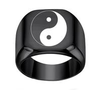 Hoisy Couples Stainless Steel Wedding Ring Engraved, 18MM Yin Yang Pattern Black Engagement Rings for Men, Size L 1/2