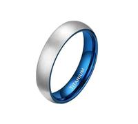 Hoisy Custom Couples Titanium Steel Promise Ring, 8MM Brushed Round Wedding Ring for Men Blue Silver, Size Z+1
