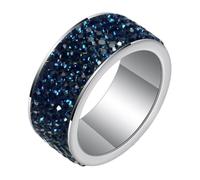 Hoisy Custom Engagement Men and Women Stainless Steel Promise Ring, 8MM Round with Cubic Zirconia Silver Dark Blue Eternity Ring Men, Size V 1/2