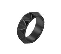 Hoisy Custom Engraved Couple Stainless Steel Engagement Ring, 8MM Round with Geometric Men's Promise Rings Black, Size V 1/2