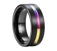 Hoisy Custom Engraved Men Tungsten Ring, 5MM/7MM/9MM Round with Line Black Multicolor Mens Wedding Bands