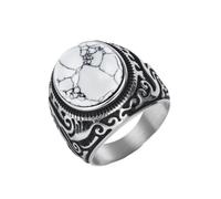 Hoisy Custom Engraved Mens Stainless Steel Promise Ring, Vintage Flower Pattern Silver Bands for Men, Size P 1/2
