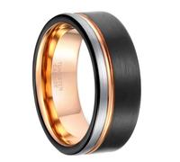 Hoisy Custom Engraved Mens Tungsten Engagement Ring, 8MM Brushed Round Black Rose Gold Silver Wedding Band for Men, Size Z