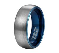 Hoisy Custom Engraved Men's Tungsten Promise Ring, 4MM/6MM/8MM Brushed Round Mens Wedding Ring Silver Blue