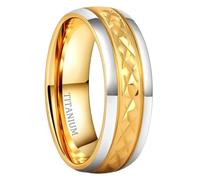 Hoisy Customizable Men and Women Titanium Steel Wedding Ring, 7MM Round with Geometric Gold Rings for Mens, Size S 1/2