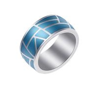 Hoisy Customizable Men Women Stainless Steel Wedding Ring, 9.6MM Round con Geometric Pattern Engagement Bands Men Silver Blue